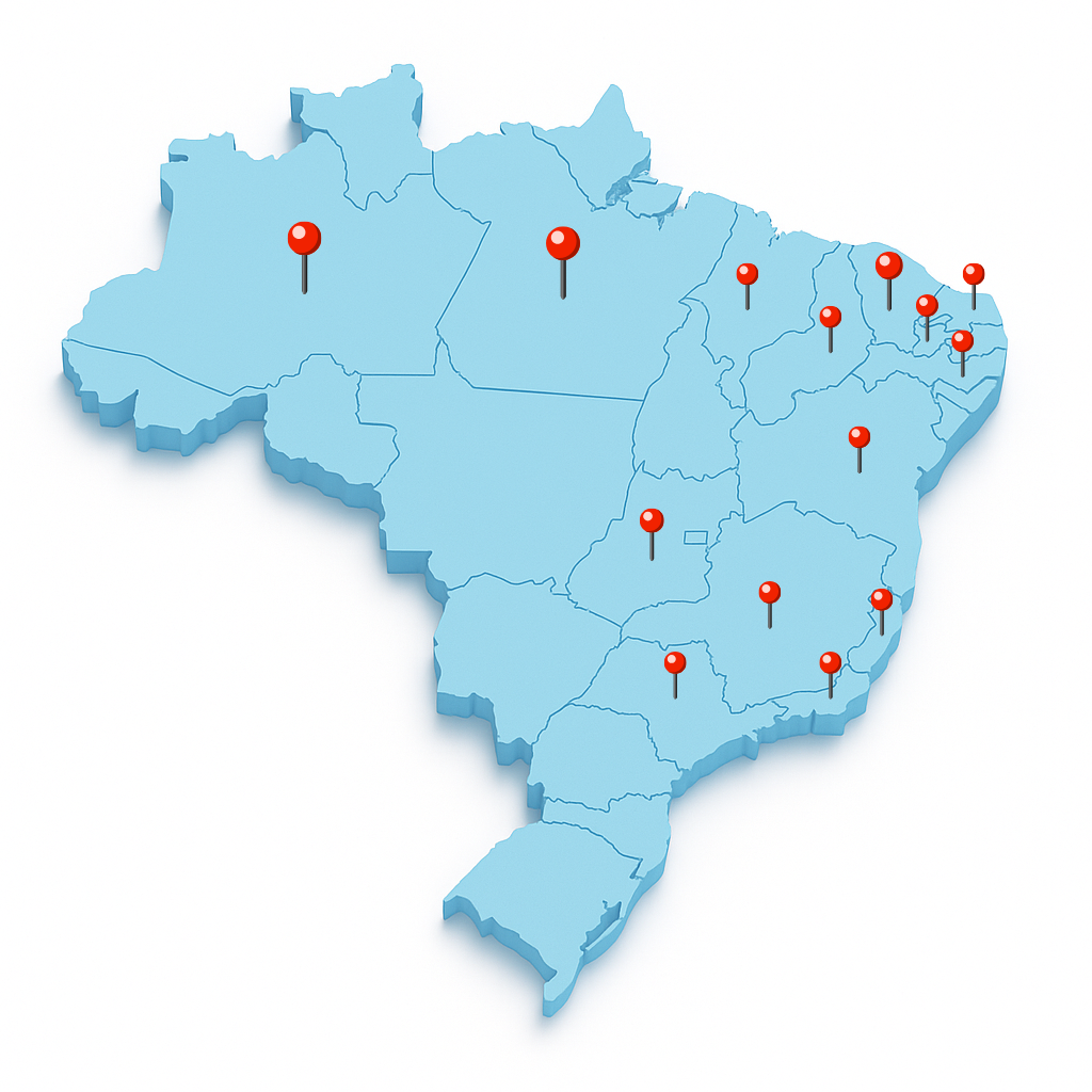 Mapa de atuação SOBRESEG - Atendimento nacional em Seguro Garantia com sede em Fortaleza Ceará